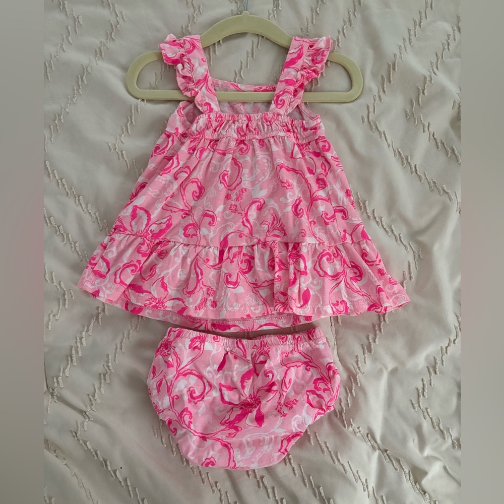 Lilly Pulitzer Charlize Infant Dress in Conch Shell Pink Flamingle Garden - Picture 3 of 4